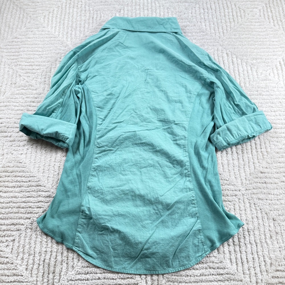 Standard James Perse Button Shirt Women's 4 Teal Ribbed Panel Coastal Beachy - Picture 2 of 9